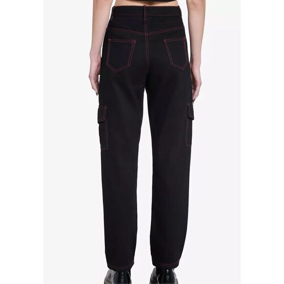 Hot Topic Daisy Street  Black & Pink Contrast Stitch Carpenter Pants Size 3/27 - Picture 7 of 8